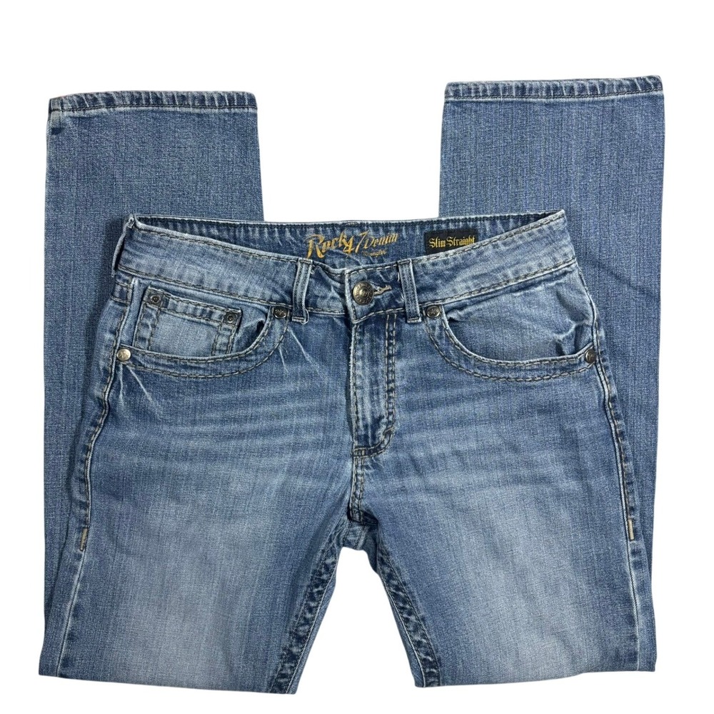 Rock 47‎ by Wrangler Womens Slim Straight Jeans Blue Medium Wash 31x32 112332648